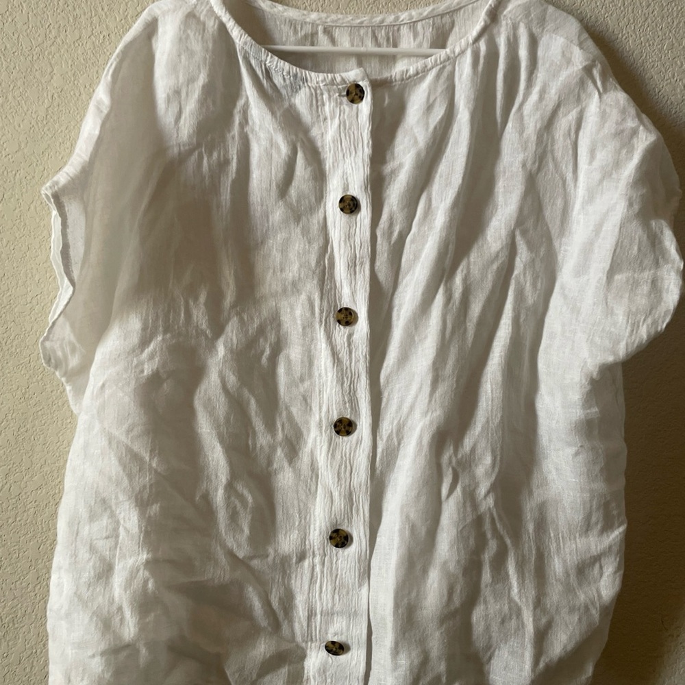 White Button-Up Linen Top